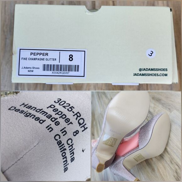 ☔️🩵NIB Champagne Glitter Pepper Mary Jane Buckled T-Strap Heels Size 8 - Picture 12 of 12